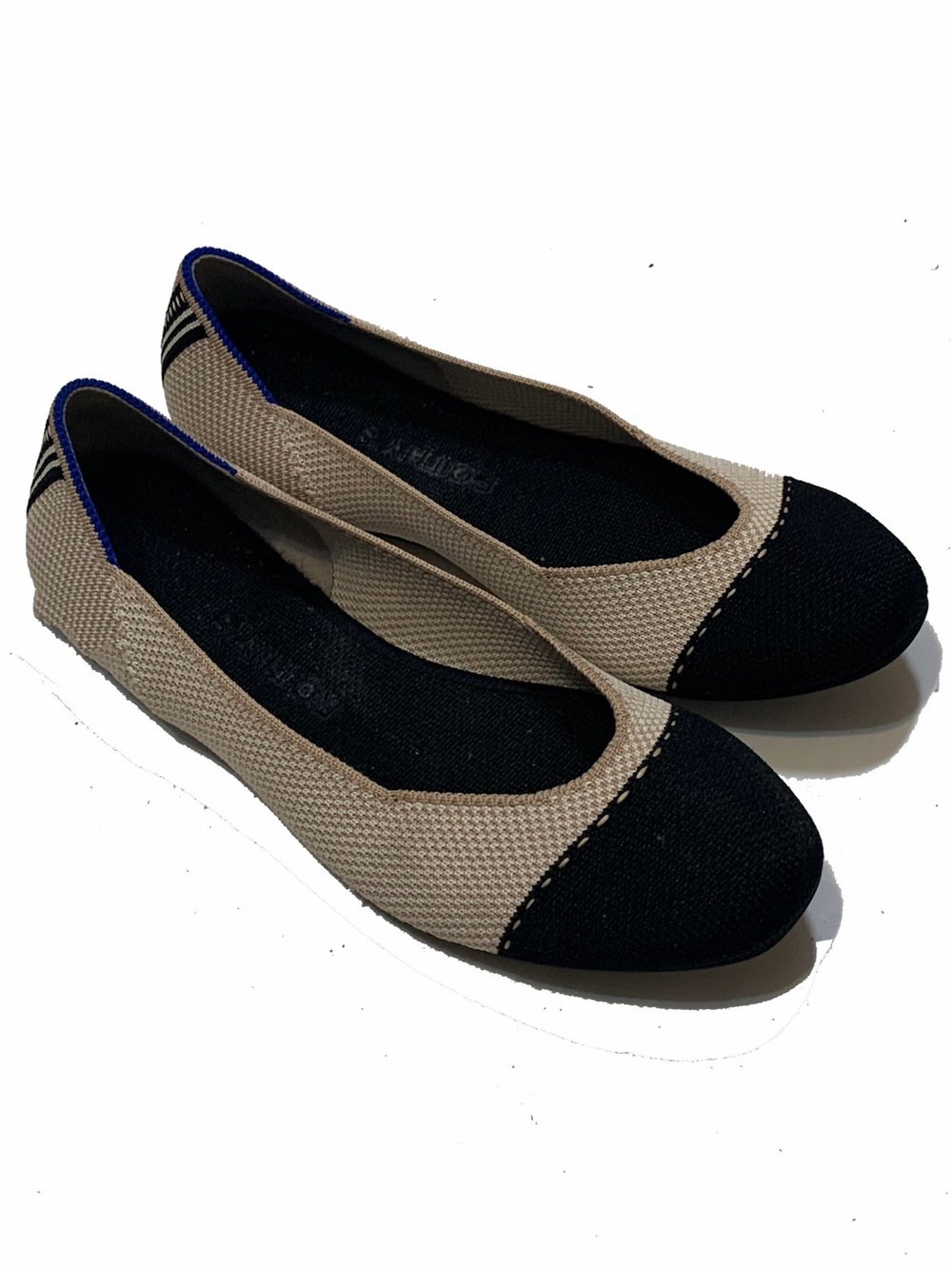 Rothy's Two-Tone Knit Ballet Flats in Black & Beige